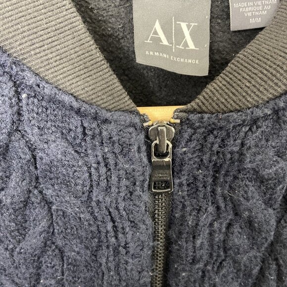 A/E Armani Exchange Men M Cable Knit Sweater Zip Jacket Blue Black Wool Blend - Picture 5 of 8